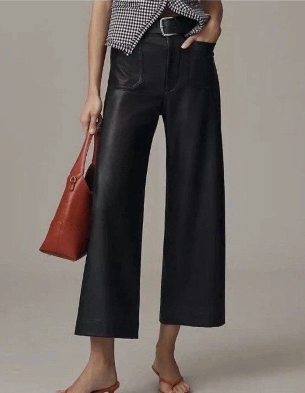 Anthropologie Maeve The Colette Black Vegan Leather Wide Leg Crop Pants Wom 25P